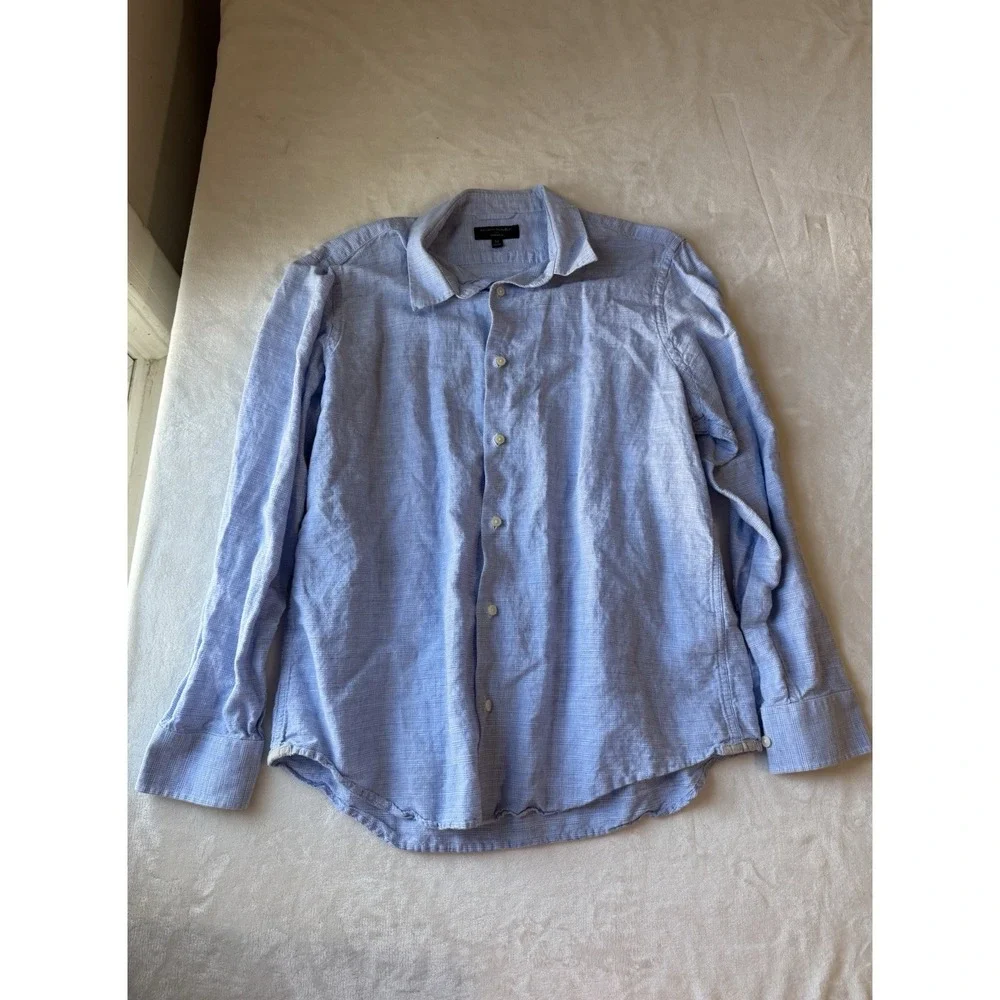 Banana Republic Light Blue Linen Blend Dress Shirt‎ Men's XL Long Sleeve Formal